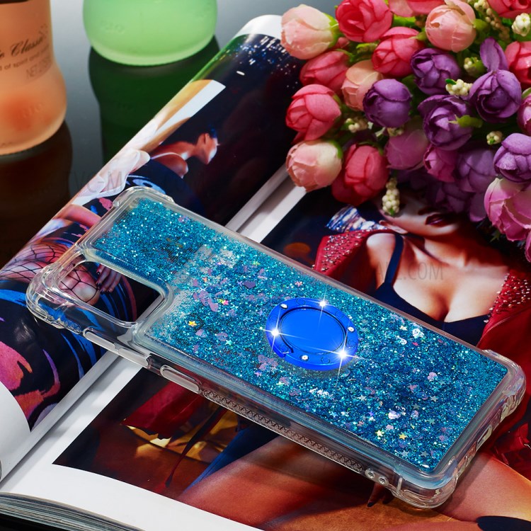 Shockproof Quicksand Ring Kickstand TPU Phone Shell for Samsung Galaxy A71 SM-A715 - Blue-7
