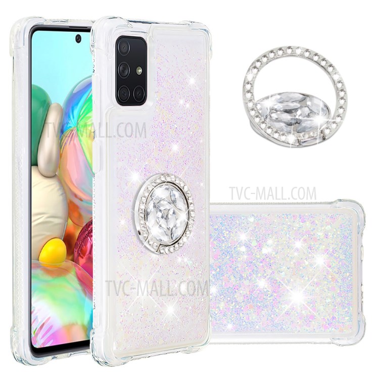 Shockproof Quicksand Ring Kickstand TPU Phone Shell for Samsung Galaxy A71 SM-A715 - White-1