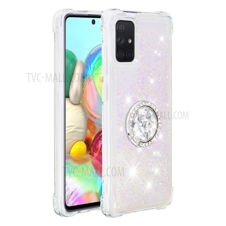Shockproof Quicksand Ring Kickstand TPU Phone Shell for Samsung Galaxy A71 SM-A715 - White-2
