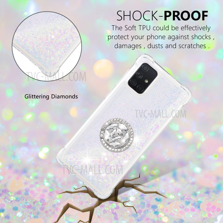 Shockproof Quicksand Ring Kickstand TPU Phone Shell for Samsung Galaxy A71 SM-A715 - White-4