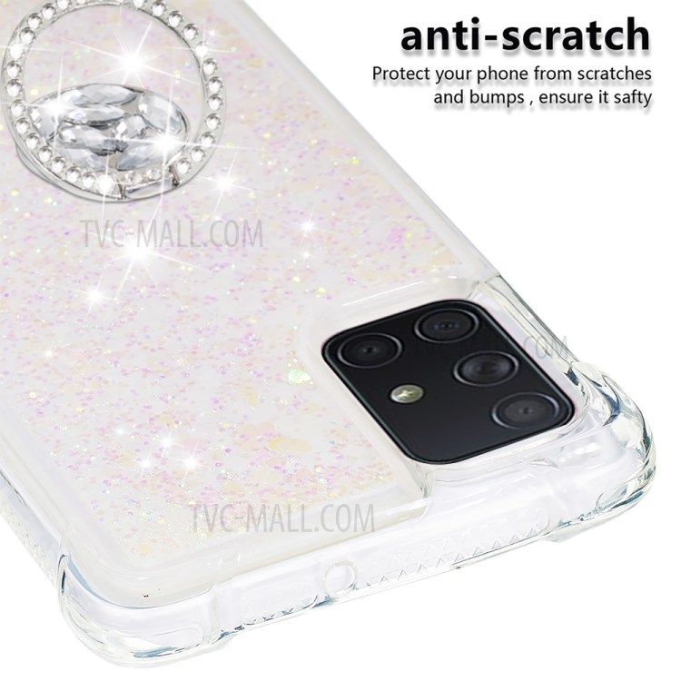 Shockproof Quicksand Ring Kickstand TPU Phone Shell for Samsung Galaxy A71 SM-A715 - White-5