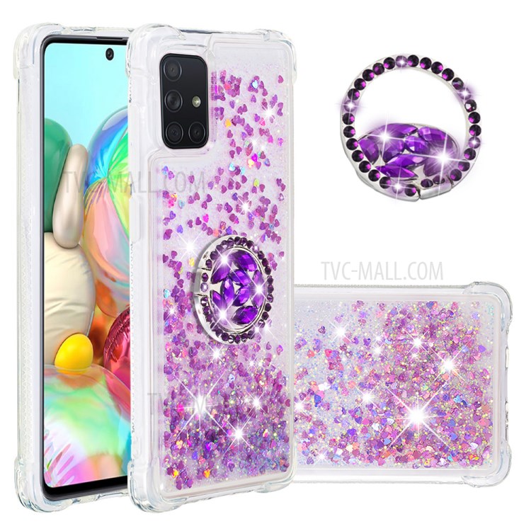 Shockproof Quicksand Ring Kickstand TPU Phone Shell for Samsung Galaxy A71 SM-A715 - Light Purple-1