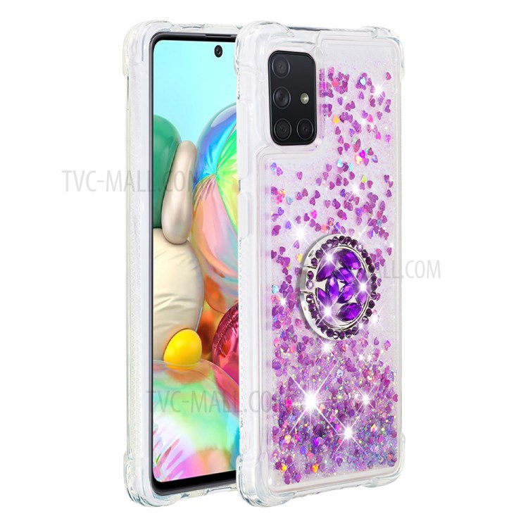 Shockproof Quicksand Ring Kickstand TPU Phone Shell for Samsung Galaxy A71 SM-A715 - Light Purple-2