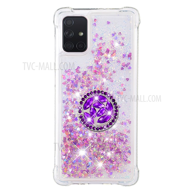 Shockproof Quicksand Ring Kickstand TPU Phone Shell for Samsung Galaxy A71 SM-A715 - Light Purple-3