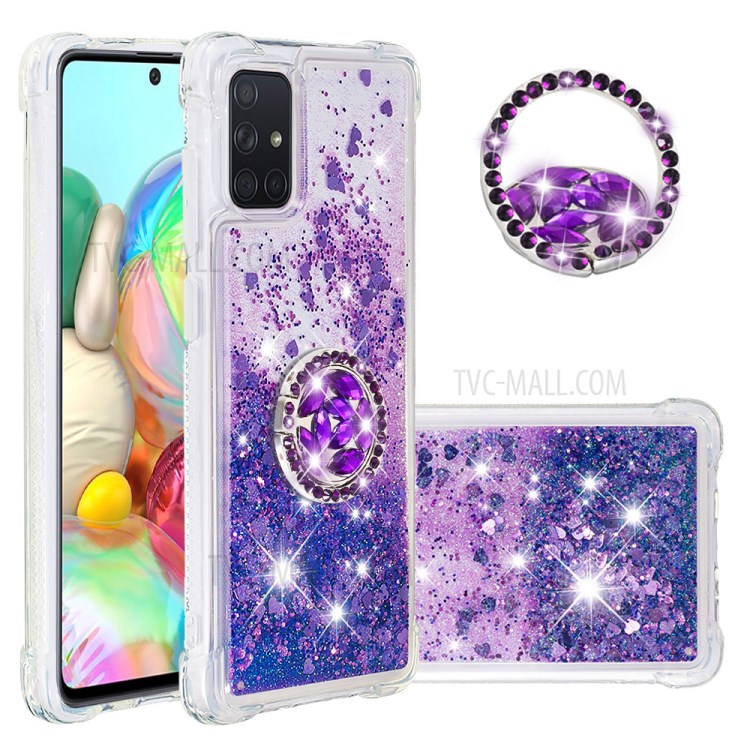 Shockproof Quicksand Ring Kickstand TPU Phone Shell for Samsung Galaxy A71 SM-A715 - Purple-1