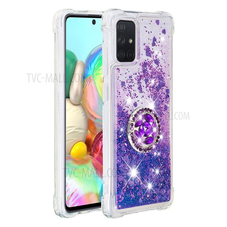 Shockproof Quicksand Ring Kickstand TPU Phone Shell for Samsung Galaxy A71 SM-A715 - Purple-2