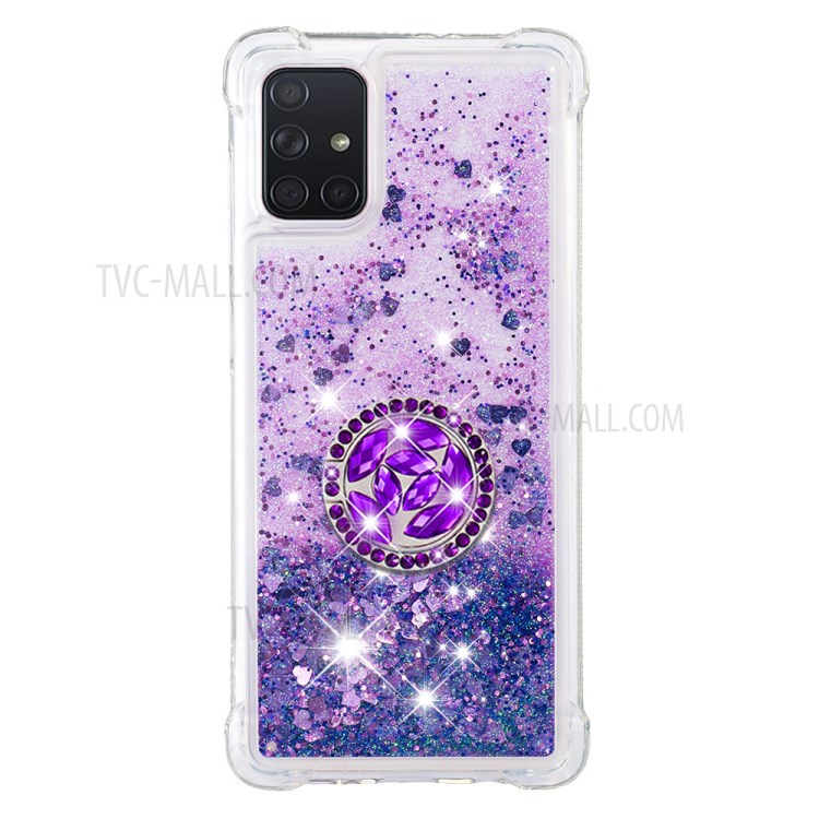 Shockproof Quicksand Ring Kickstand TPU Phone Shell for Samsung Galaxy A71 SM-A715 - Purple-3