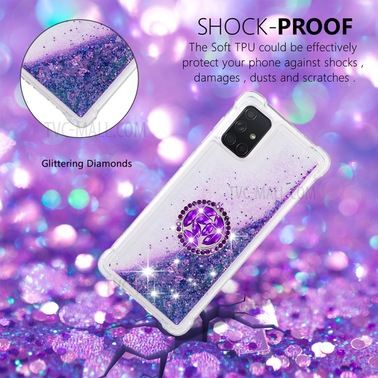 Shockproof Quicksand Ring Kickstand TPU Phone Shell for Samsung Galaxy A71 SM-A715 - Purple-4