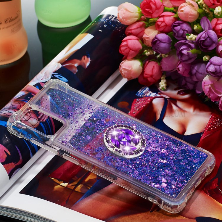 Shockproof Quicksand Ring Kickstand TPU Phone Shell for Samsung Galaxy A71 SM-A715 - Purple-7