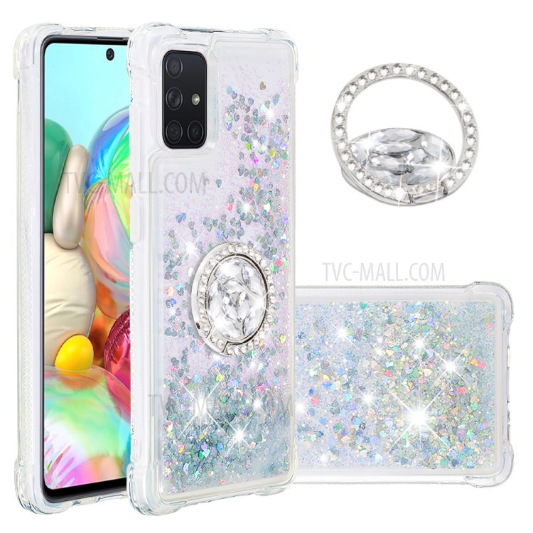 Shockproof Quicksand Ring Kickstand TPU Phone Shell for Samsung Galaxy A71 SM-A715 - Light Green-1