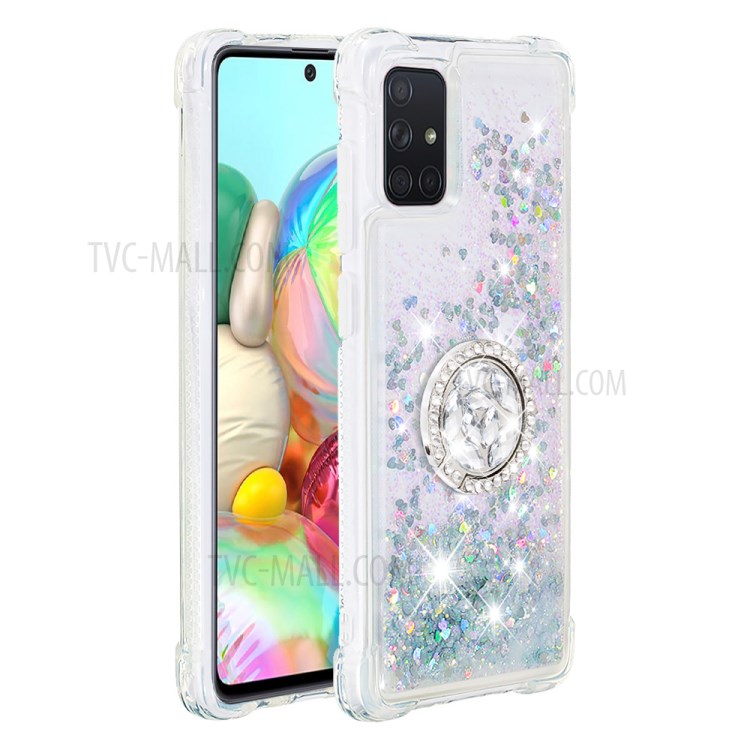 Shockproof Quicksand Ring Kickstand TPU Phone Shell for Samsung Galaxy A71 SM-A715 - Light Green-2