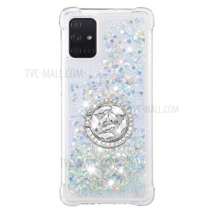 Shockproof Quicksand Ring Kickstand TPU Phone Shell for Samsung Galaxy A71 SM-A715 - Light Green-3