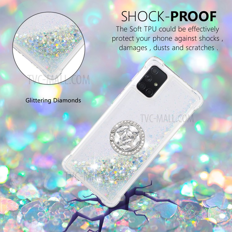 Shockproof Quicksand Ring Kickstand TPU Phone Shell for Samsung Galaxy A71 SM-A715 - Light Green-4