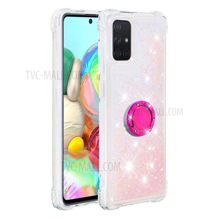 Shockproof Quicksand Ring Kickstand TPU Phone Shell for Samsung Galaxy A71 SM-A715 - Light Pink-2