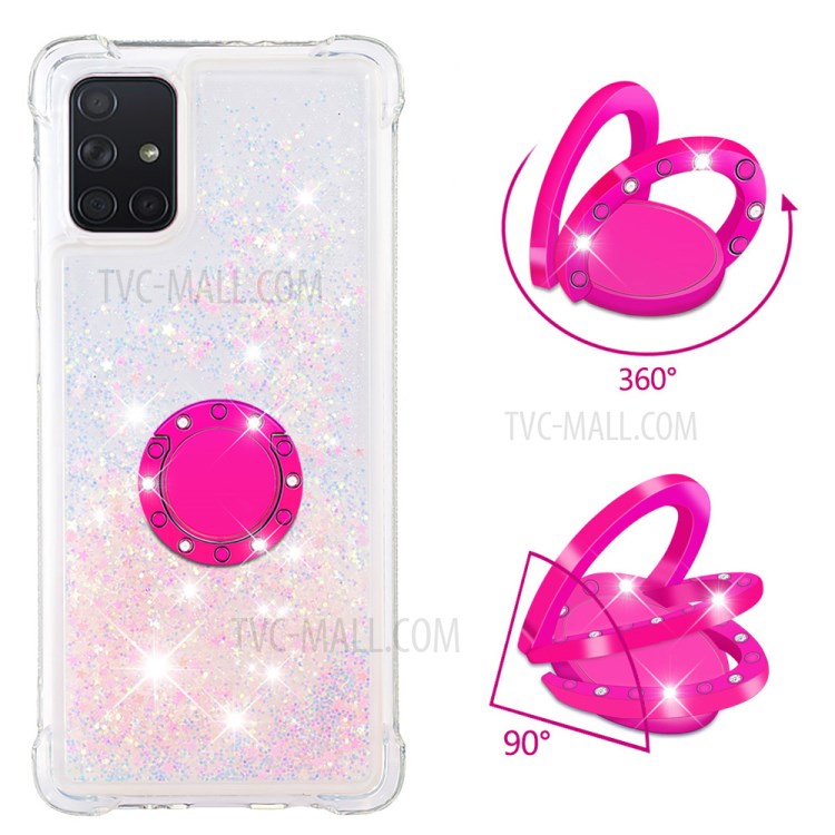 Shockproof Quicksand Ring Kickstand TPU Phone Shell for Samsung Galaxy A71 SM-A715 - Light Pink-3