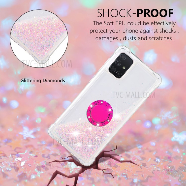 Shockproof Quicksand Ring Kickstand TPU Phone Shell for Samsung Galaxy A71 SM-A715 - Light Pink-4