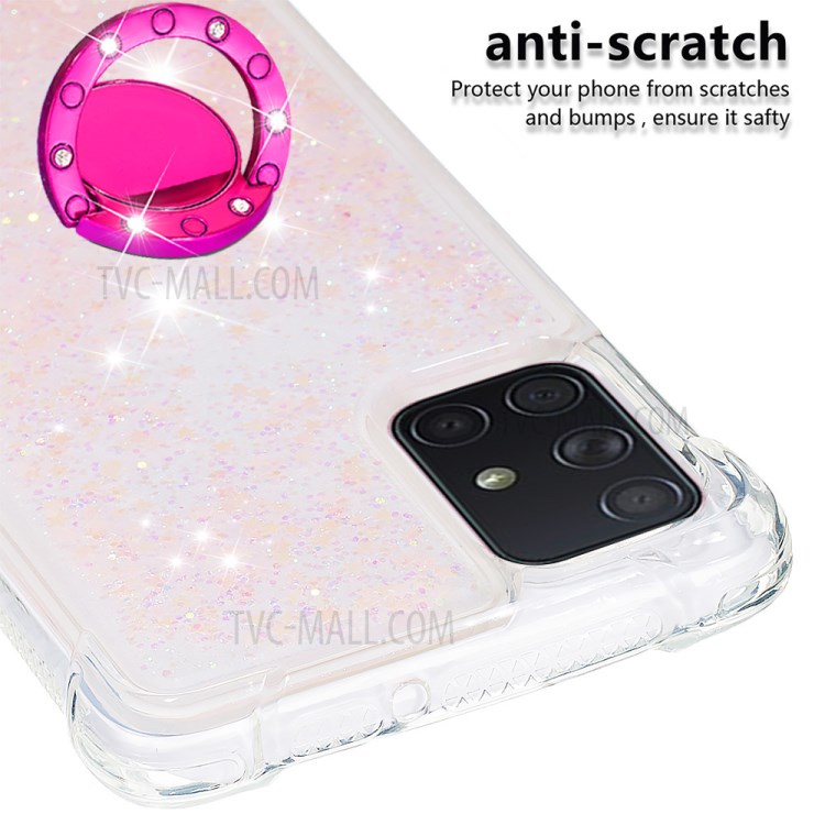 Shockproof Quicksand Ring Kickstand TPU Phone Shell for Samsung Galaxy A71 SM-A715 - Light Pink-5