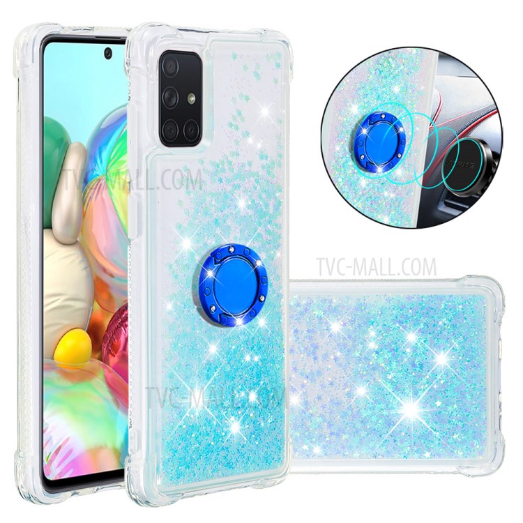 Shockproof Quicksand Ring Kickstand TPU Phone Shell for Samsung Galaxy A71 SM-A715 - Baby Blue-1