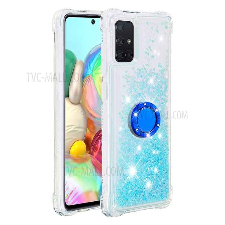 Shockproof Quicksand Ring Kickstand TPU Phone Shell for Samsung Galaxy A71 SM-A715 - Baby Blue-2