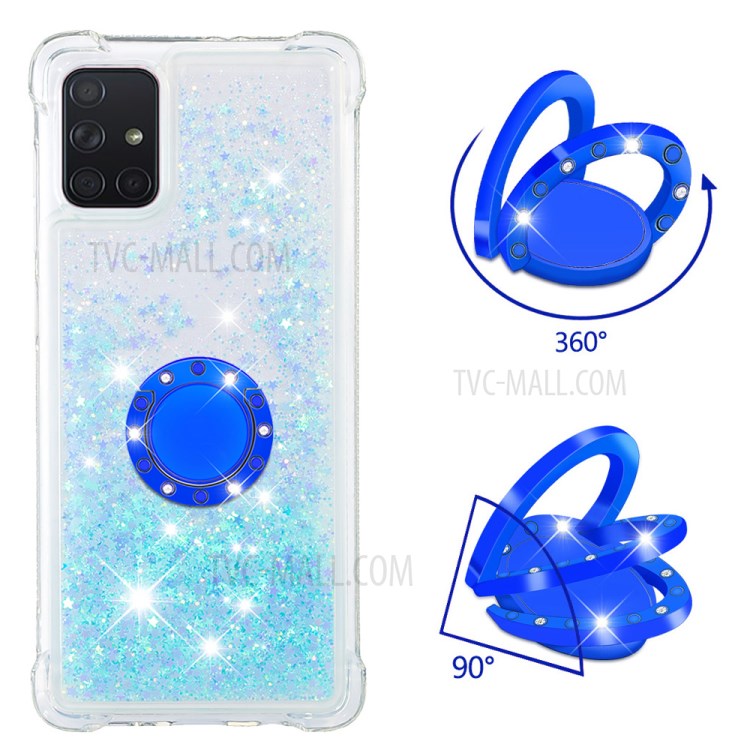 Shockproof Quicksand Ring Kickstand TPU Phone Shell for Samsung Galaxy A71 SM-A715 - Baby Blue-3