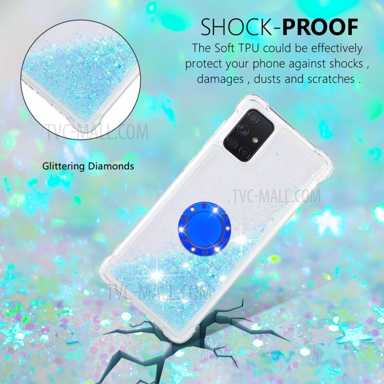 Shockproof Quicksand Ring Kickstand TPU Phone Shell for Samsung Galaxy A71 SM-A715 - Baby Blue-4