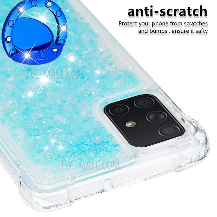 Shockproof Quicksand Ring Kickstand TPU Phone Shell for Samsung Galaxy A71 SM-A715 - Baby Blue-5