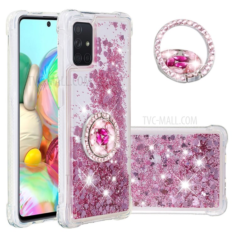 Shockproof Quicksand Ring Kickstand TPU Phone Shell for Samsung Galaxy A71 SM-A715 - Red-1