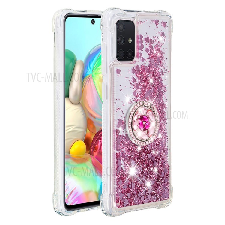 Shockproof Quicksand Ring Kickstand TPU Phone Shell for Samsung Galaxy A71 SM-A715 - Red-2