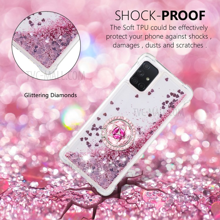 Shockproof Quicksand Ring Kickstand TPU Phone Shell for Samsung Galaxy A71 SM-A715 - Red-4
