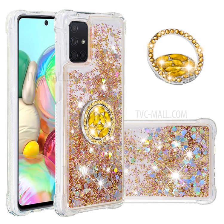 Shockproof Quicksand Ring Kickstand TPU Phone Shell for Samsung Galaxy A71 SM-A715 - Gold-1
