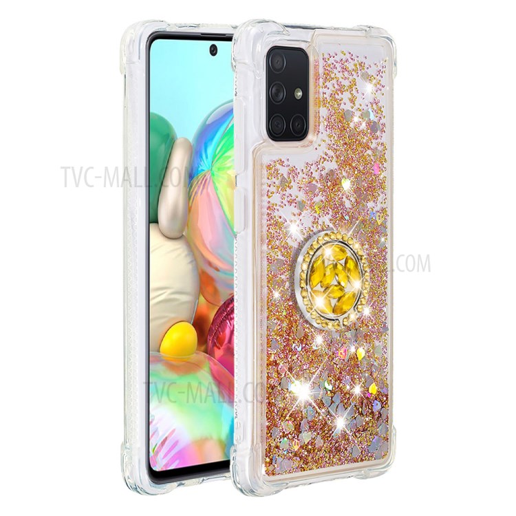 Shockproof Quicksand Ring Kickstand TPU Phone Shell for Samsung Galaxy A71 SM-A715 - Gold-2