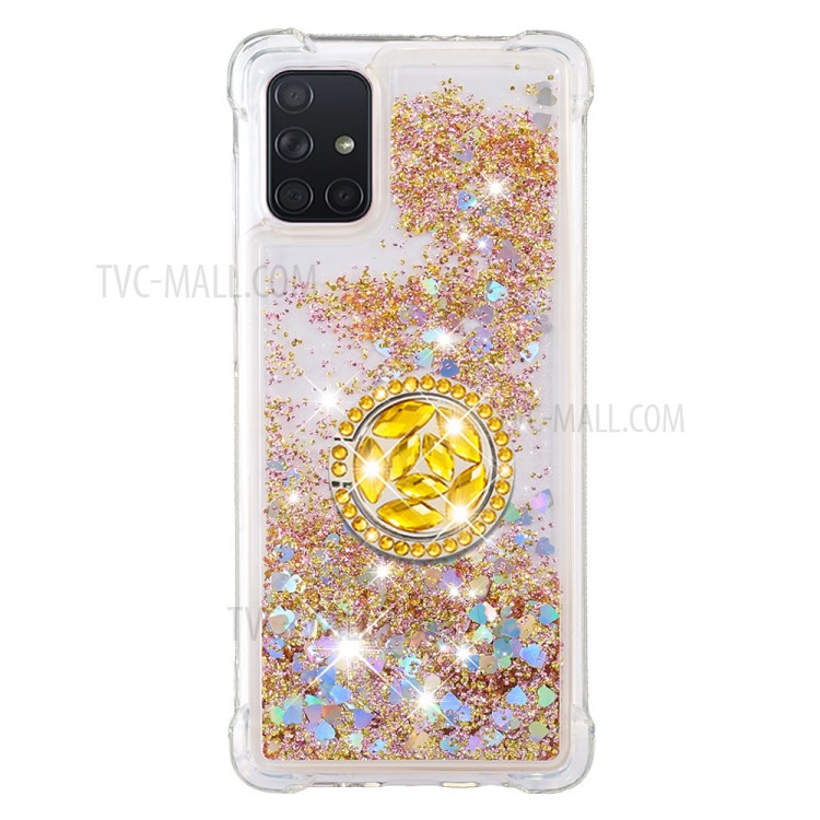 Shockproof Quicksand Ring Kickstand TPU Phone Shell for Samsung Galaxy A71 SM-A715 - Gold-3