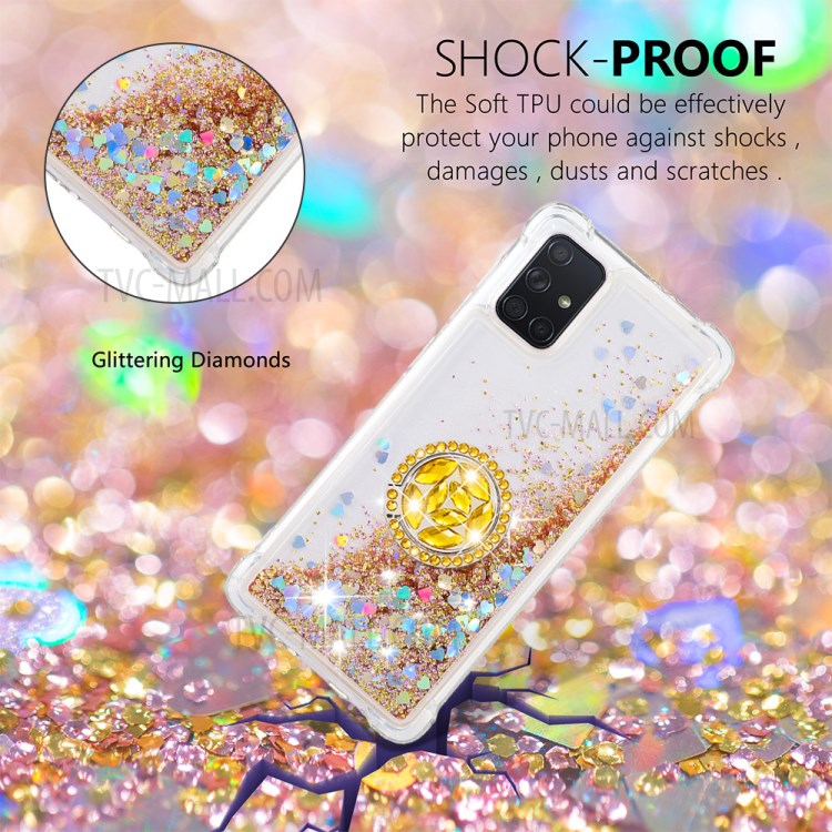 Shockproof Quicksand Ring Kickstand TPU Phone Shell for Samsung Galaxy A71 SM-A715 - Gold-4