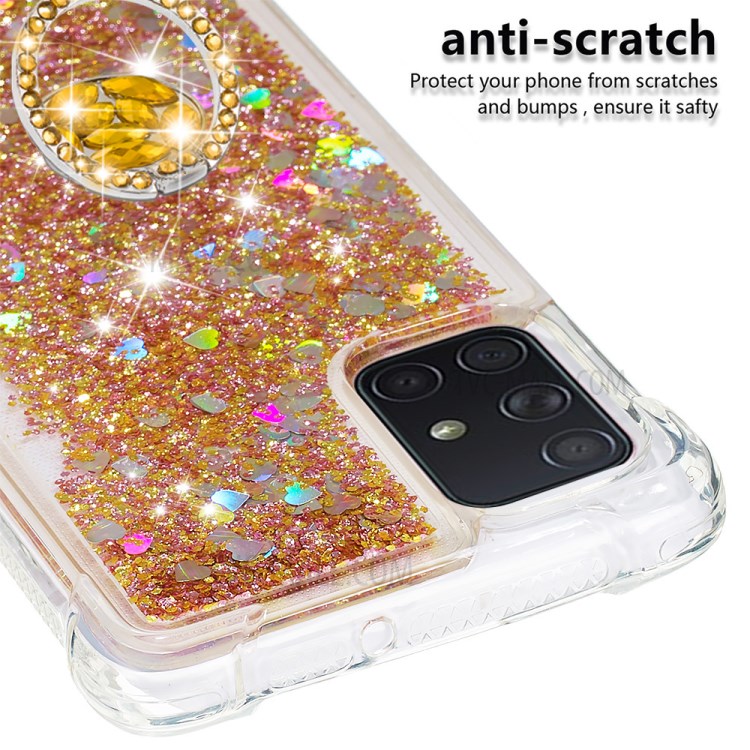 Shockproof Quicksand Ring Kickstand TPU Phone Shell for Samsung Galaxy A71 SM-A715 - Gold-5