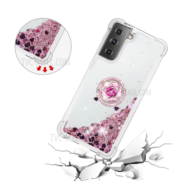 Shockproof Quicksand Ring Kickstand TPU Phone Protective Shell for Samsung Galaxy S21 5G - Red-5