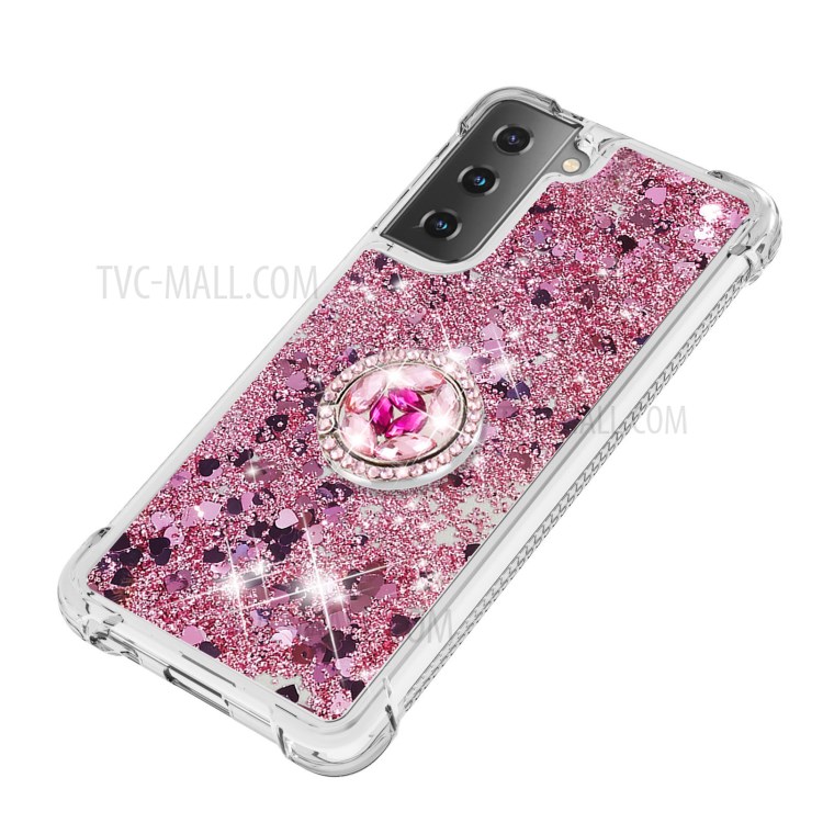 Shockproof Quicksand Ring Kickstand TPU Phone Protective Shell for Samsung Galaxy S21 5G - Red-6