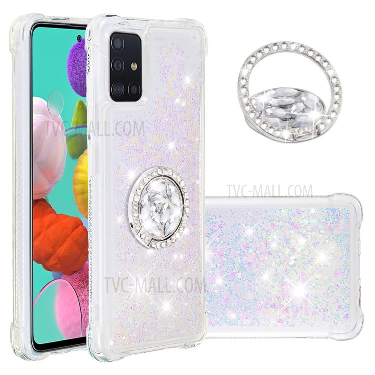 Shockproof Glitter Quicksand Kickstand TPU Phone Shell for Samsung Galaxy A51 SM-A515 - White-1