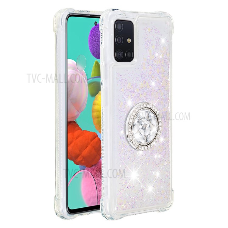 Shockproof Glitter Quicksand Kickstand TPU Phone Shell for Samsung Galaxy A51 SM-A515 - White-2
