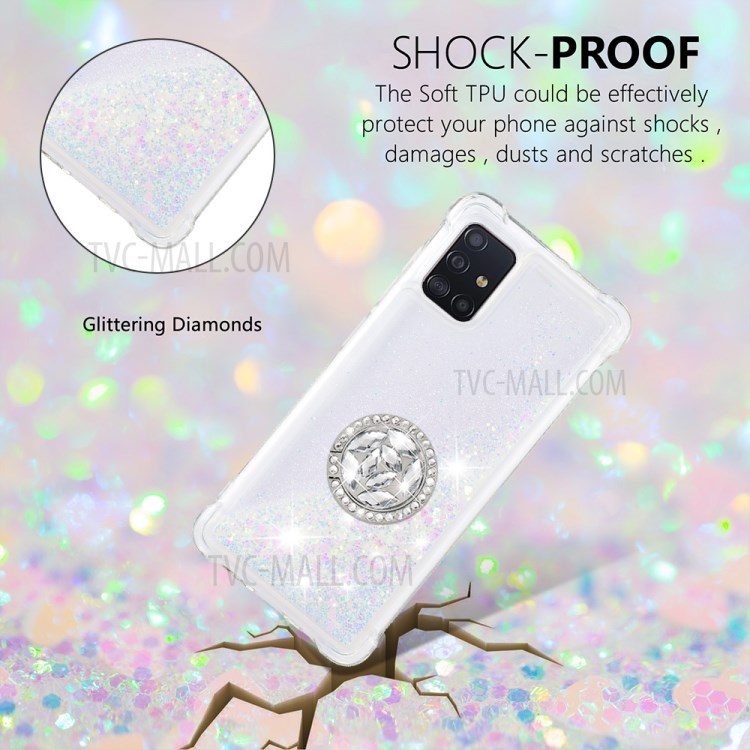 Shockproof Glitter Quicksand Kickstand TPU Phone Shell for Samsung Galaxy A51 SM-A515 - White-4