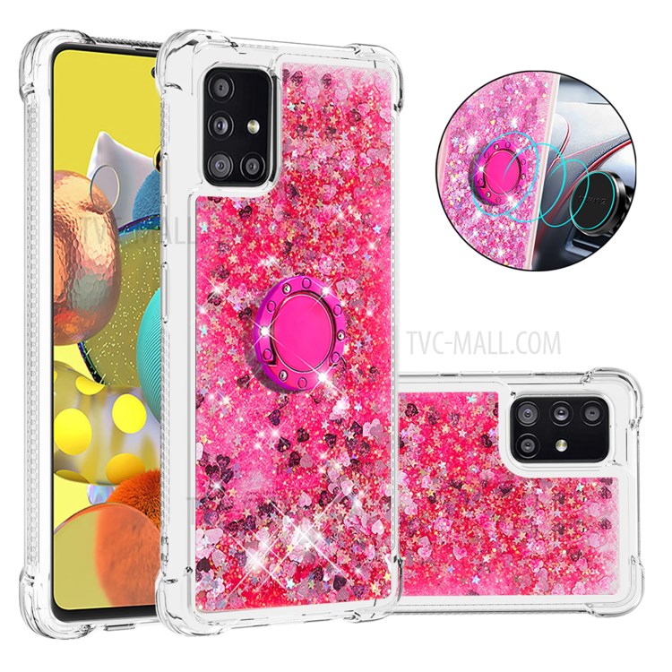 Shockproof Quicksand Kickstand TPU Cell Phone Shell for Samsung Galaxy A51 5G SM-A516 - Rose-1