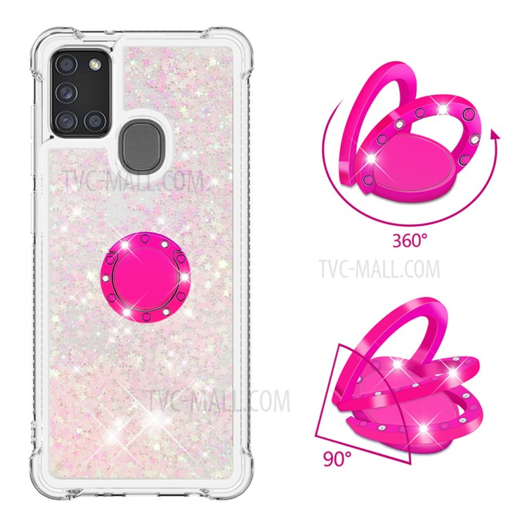 Shockproof Quicksand Kickstand TPU Smartphone Shell for Samsung Galaxy A21s - Light Pink-2