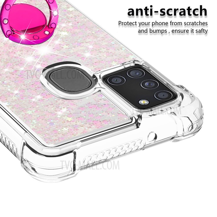 Shockproof Quicksand Kickstand TPU Smartphone Shell for Samsung Galaxy A21s - Light Pink-4
