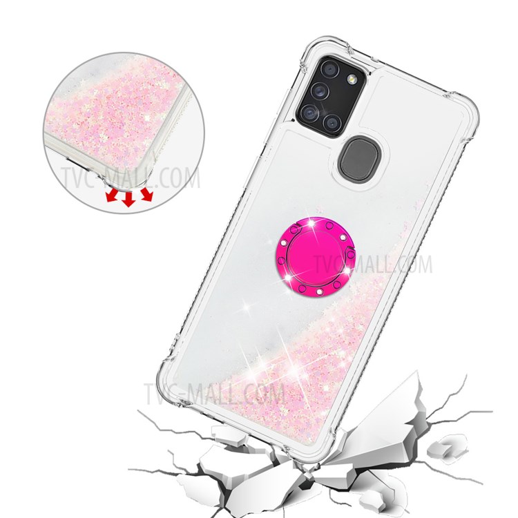 Shockproof Quicksand Kickstand TPU Smartphone Shell for Samsung Galaxy A21s - Light Pink-5