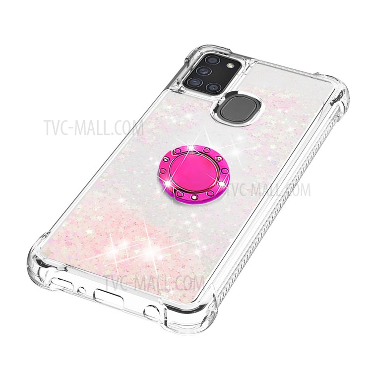 Shockproof Quicksand Kickstand TPU Smartphone Shell for Samsung Galaxy A21s - Light Pink-6