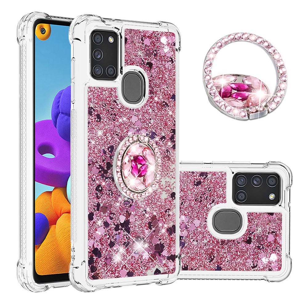 Shockproof Quicksand Kickstand TPU Smartphone Shell for Samsung Galaxy A21s - Red-1