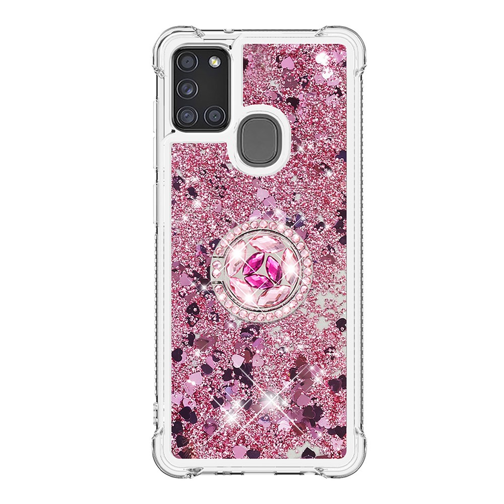 Shockproof Quicksand Kickstand TPU Smartphone Shell for Samsung Galaxy A21s - Red-2
