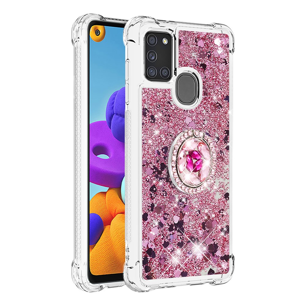 Shockproof Quicksand Kickstand TPU Smartphone Shell for Samsung Galaxy A21s - Red-3