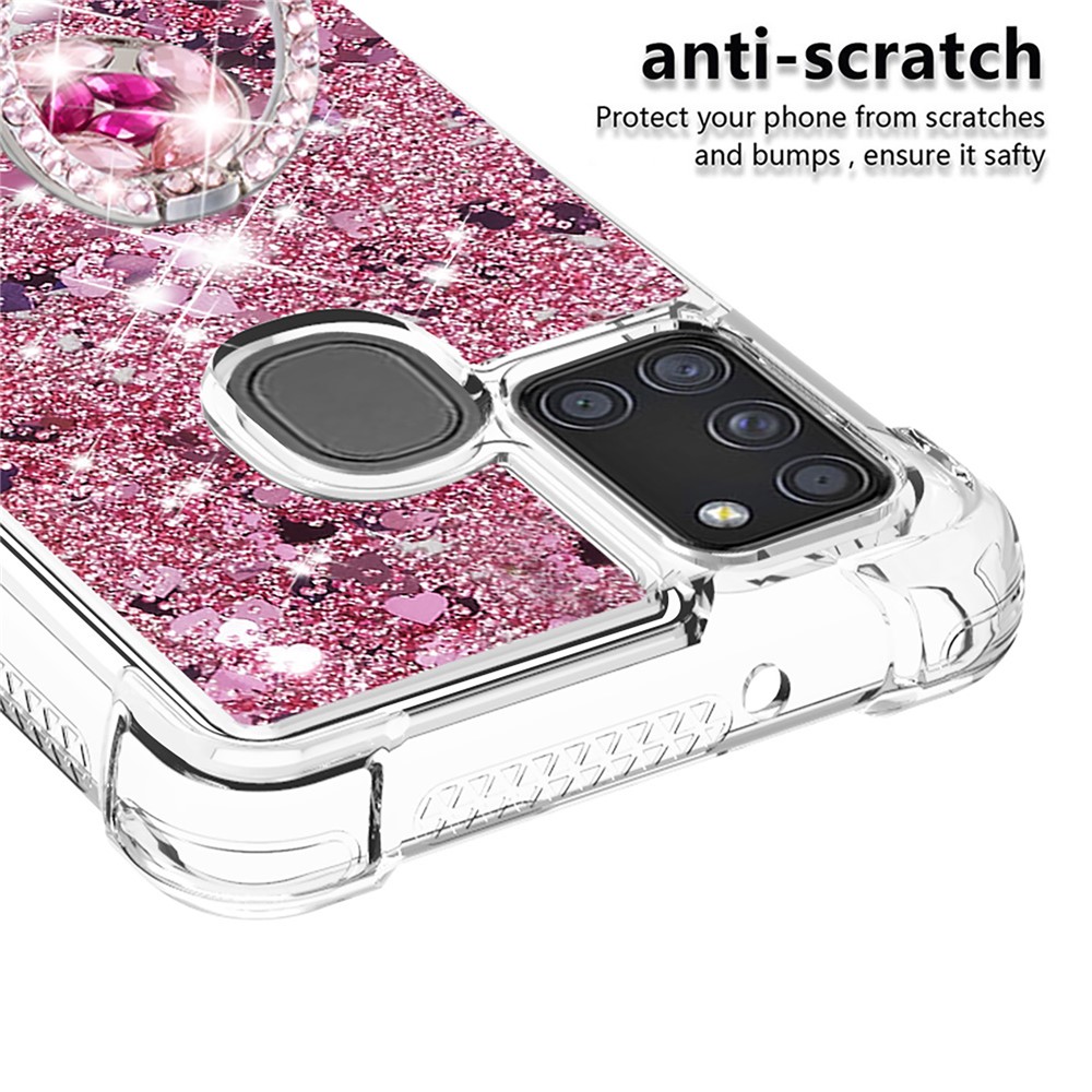 Shockproof Quicksand Kickstand TPU Smartphone Shell for Samsung Galaxy A21s - Red-4