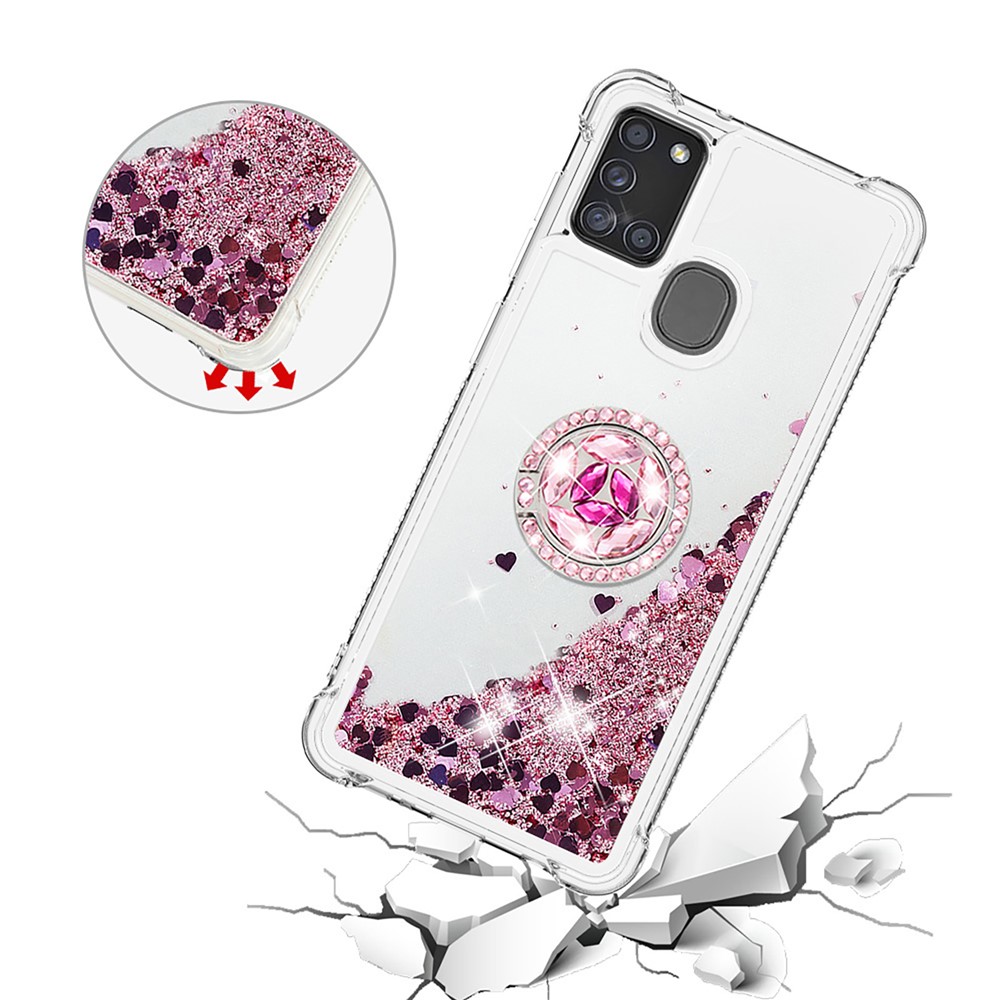 Shockproof Quicksand Kickstand TPU Smartphone Shell for Samsung Galaxy A21s - Red-5