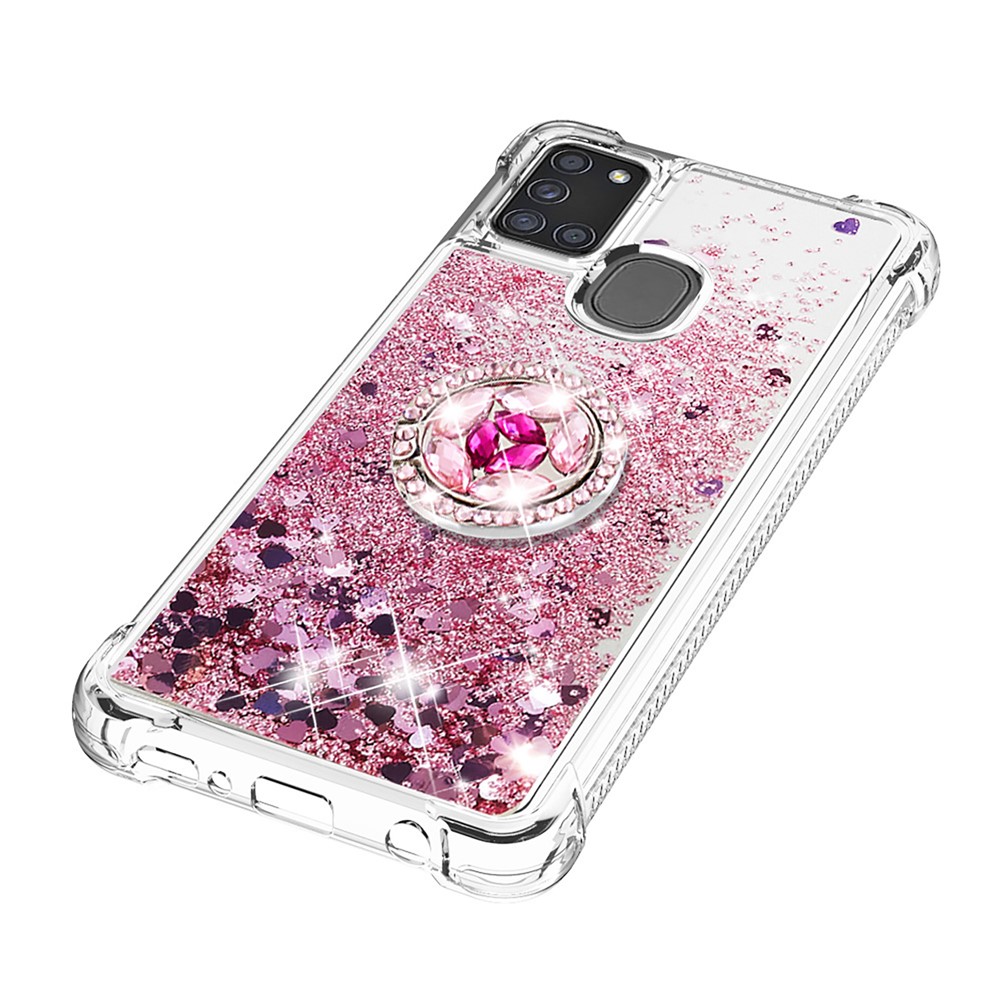 Shockproof Quicksand Kickstand TPU Smartphone Shell for Samsung Galaxy A21s - Red-6
